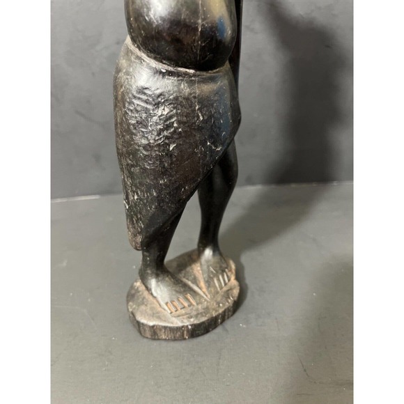 RARE Tribal African Vintage Figurine Ebony Man Wooden Hand Carved Statue 11 Inch - Picture 7 of 8